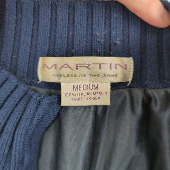 Martin 100% Merino Wool Navy Blue Quarter Zip Sweater Medium Argyle Diamond - Picture 7 of 8